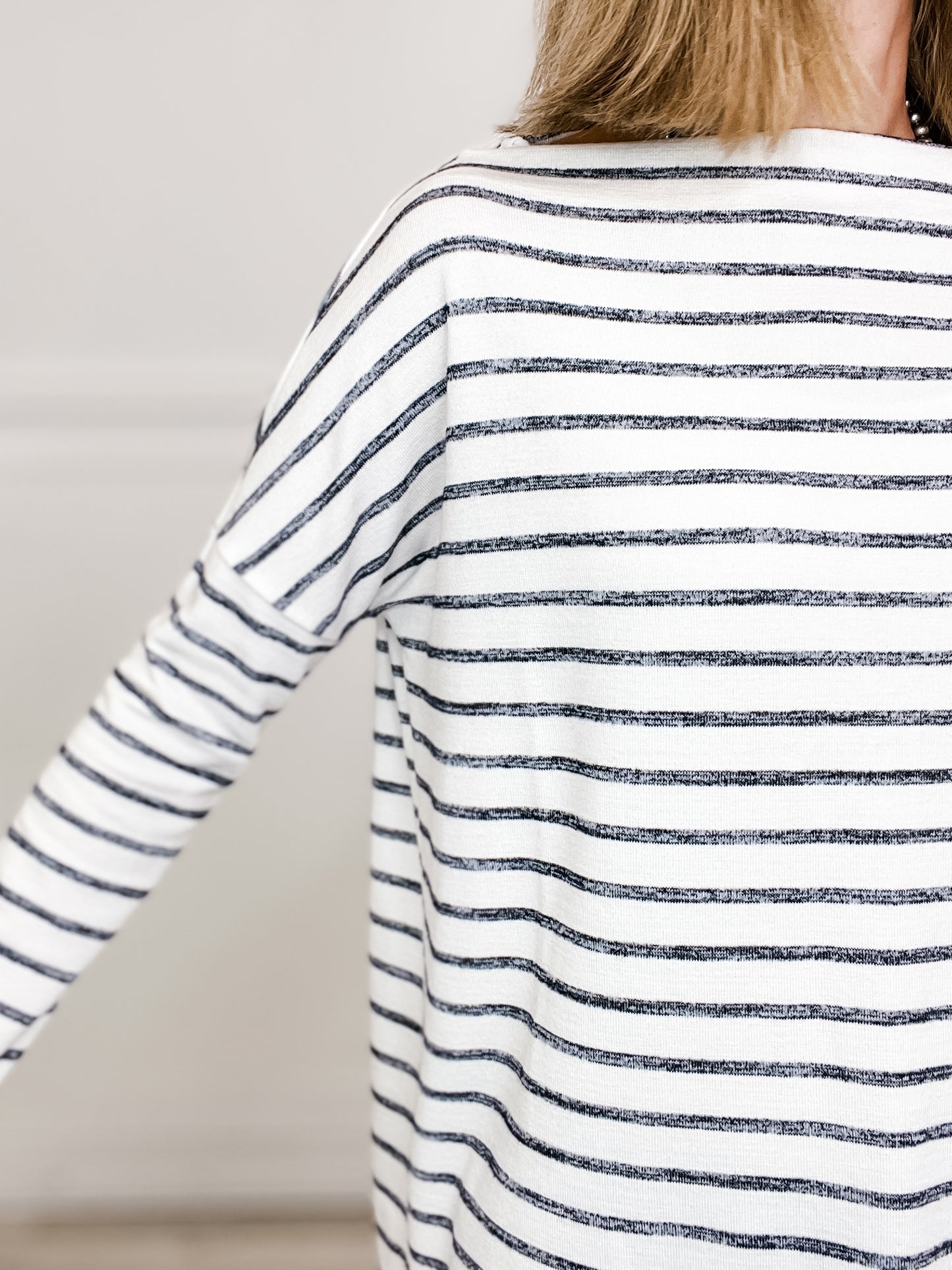 STRIPED KNIT WIDE NECK LONG SLEEVE TOP