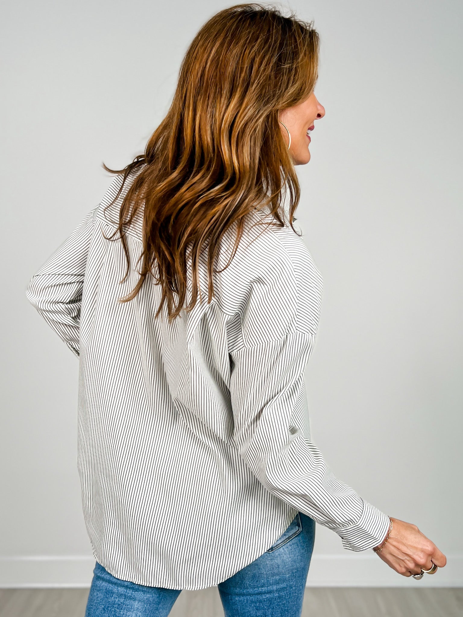 Striped Long Sleeve Collared Shirt