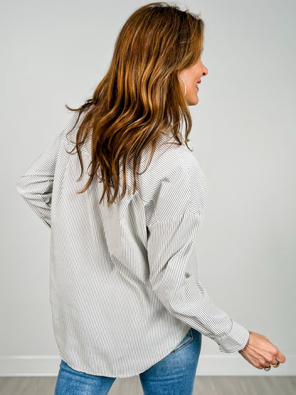 Striped Long Sleeve Collared Shirt