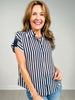 Short Sleeve Striped Lightweight Woven Top