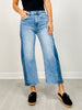 Two Tone Side Panel Stretch Barrel Cropped Jeans in Black
