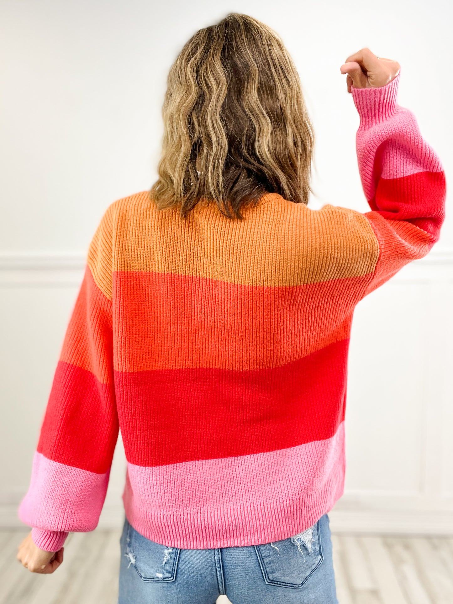 I've Got Sunshine Bold Rainbow Stripe Oversized Knit Sweater Top