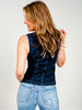 Round Neck Button Down Sleeveless Denim Vest