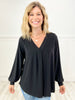 All My Life Solid Knit V-Neck Top with Pleated Detail