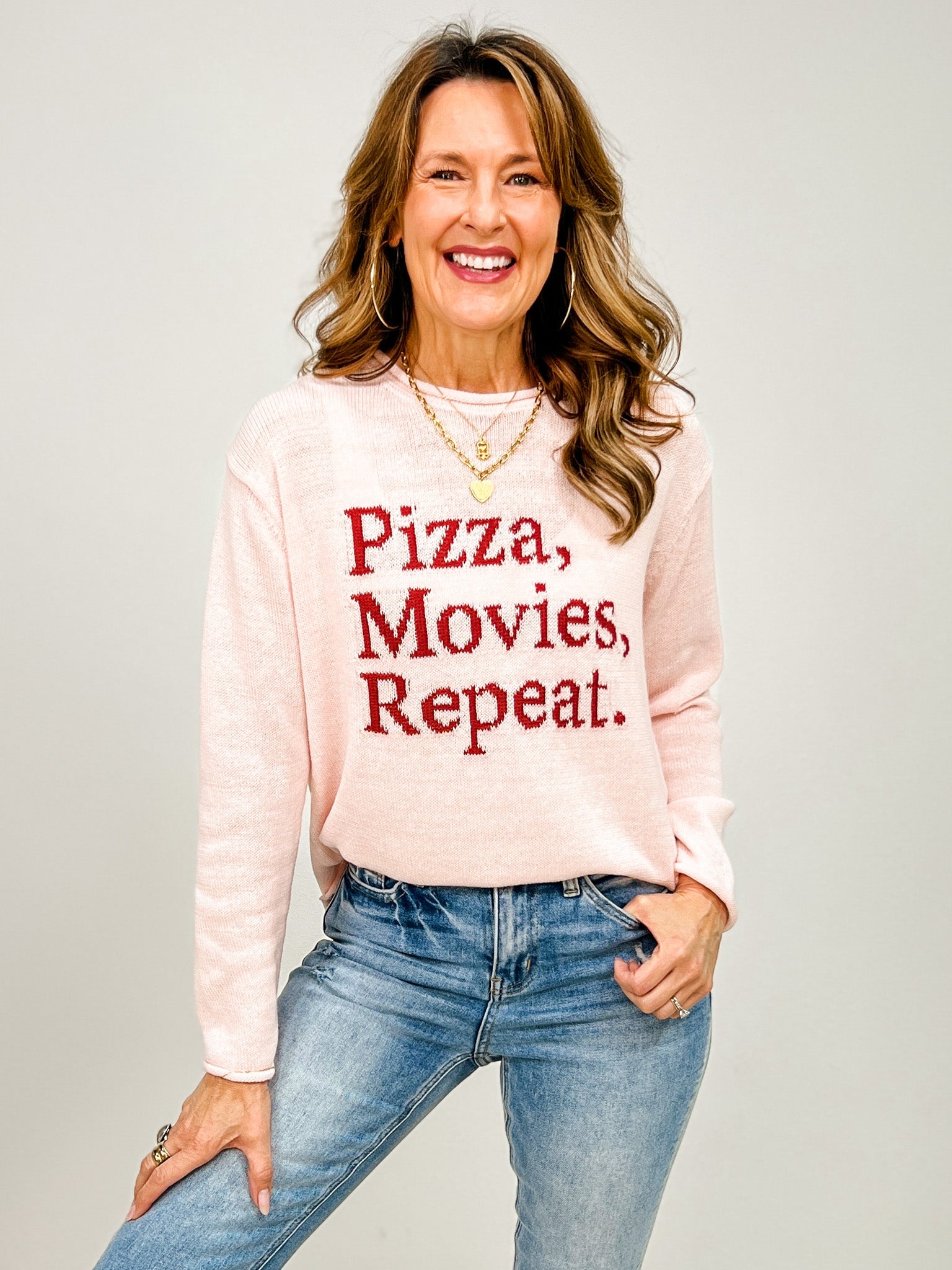 Pizza, Movies, Repeat Lightweight Sweater
