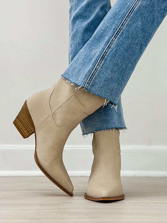 Mid Calf Western Block Heel Boots in Light Grey