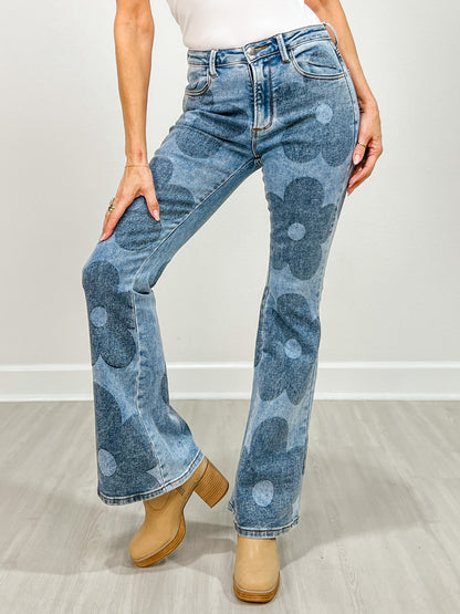 High Rise Washed Floral Bootcut Jeans