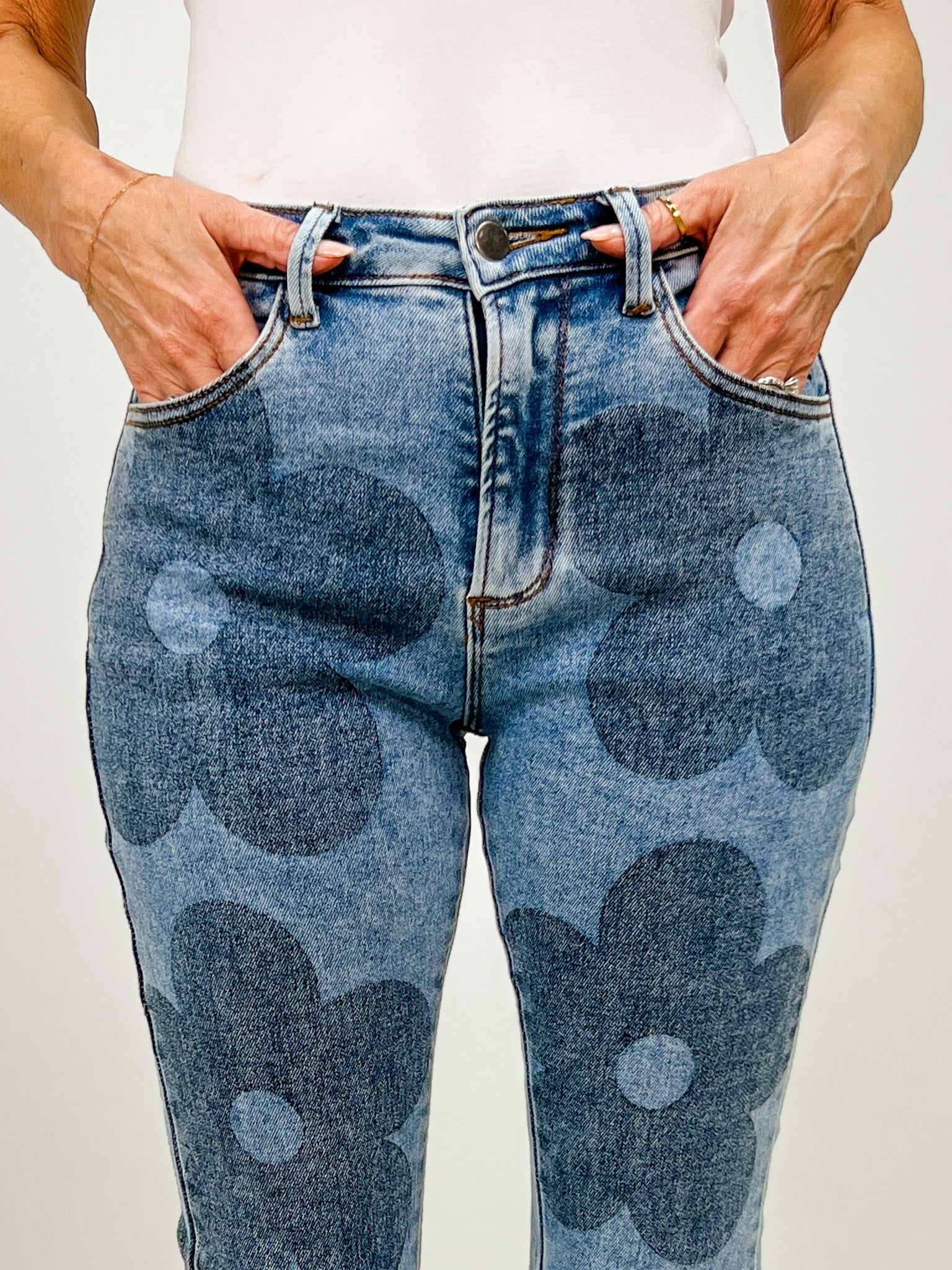 High Rise Washed Floral Bootcut Jeans
