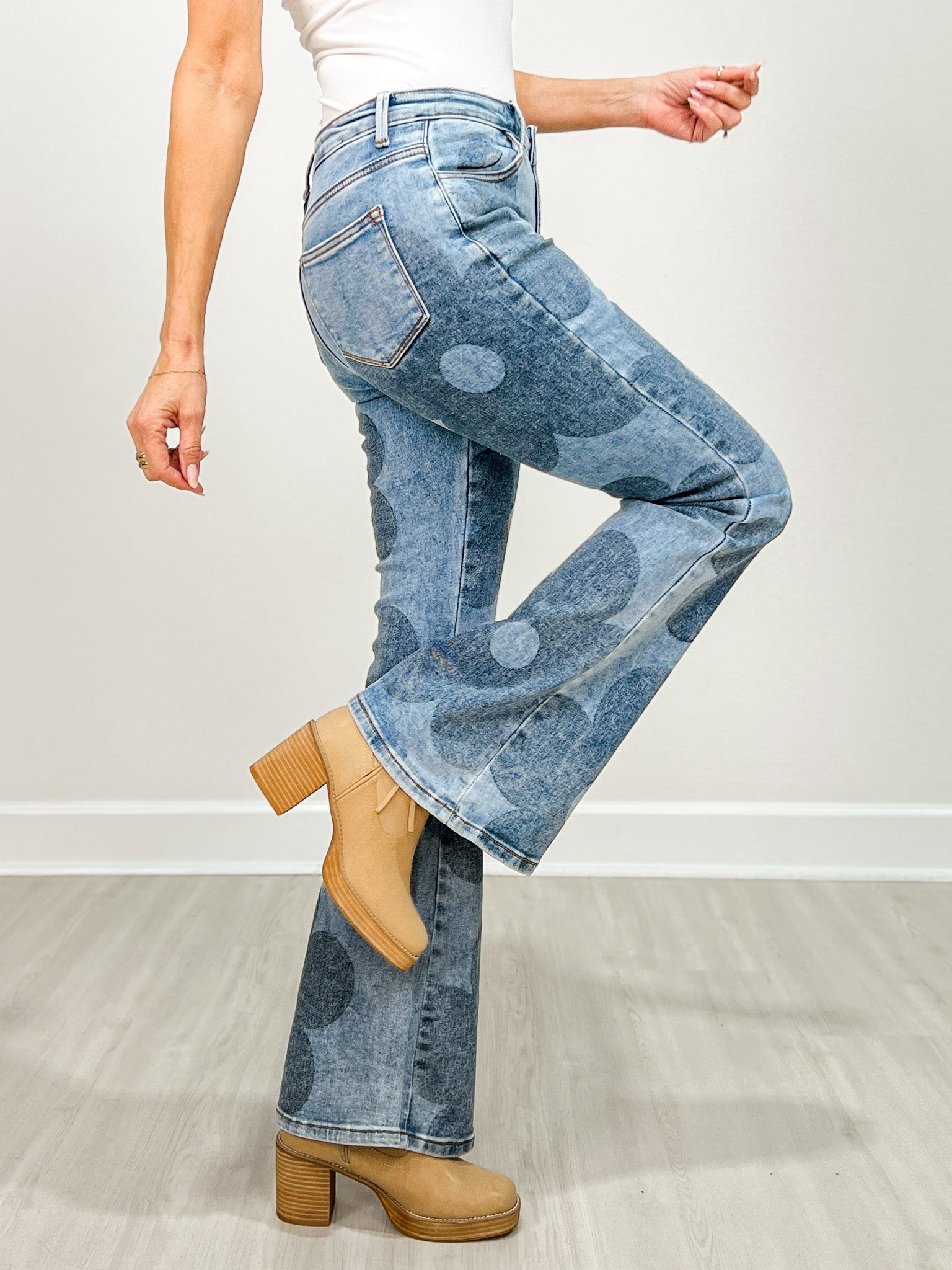 High Rise Washed Floral Bootcut Jeans