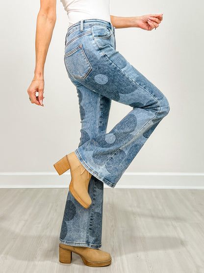High Rise Washed Floral Bootcut Jeans