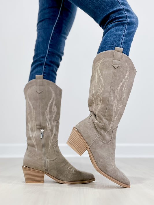 Corkys Headliner Boots in Light Grey Faux Suede