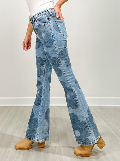 High Rise Washed Floral Bootcut Jeans