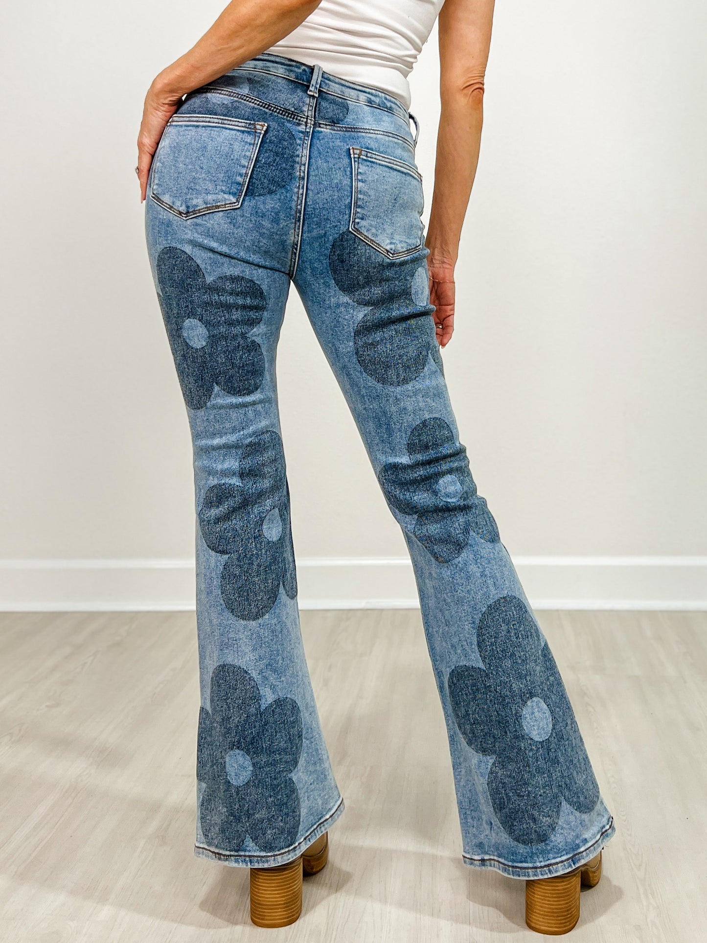 High Rise Washed Floral Bootcut Jeans
