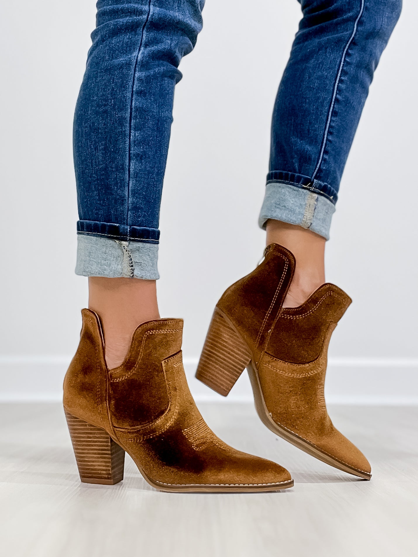 Corkys Smoke Show Western Booties in Brown Velvet