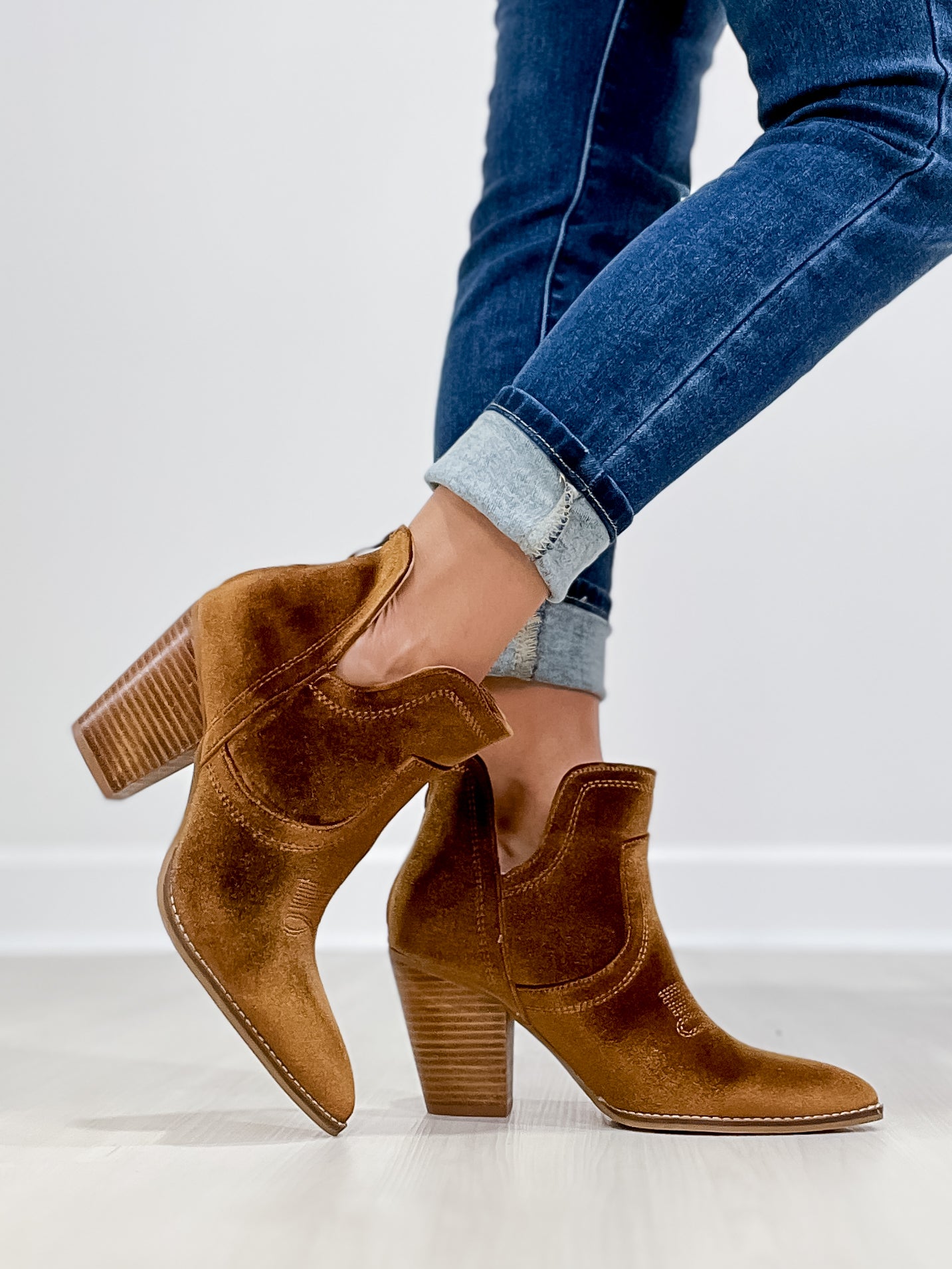 Corkys Smoke Show Western Booties in Brown Velvet