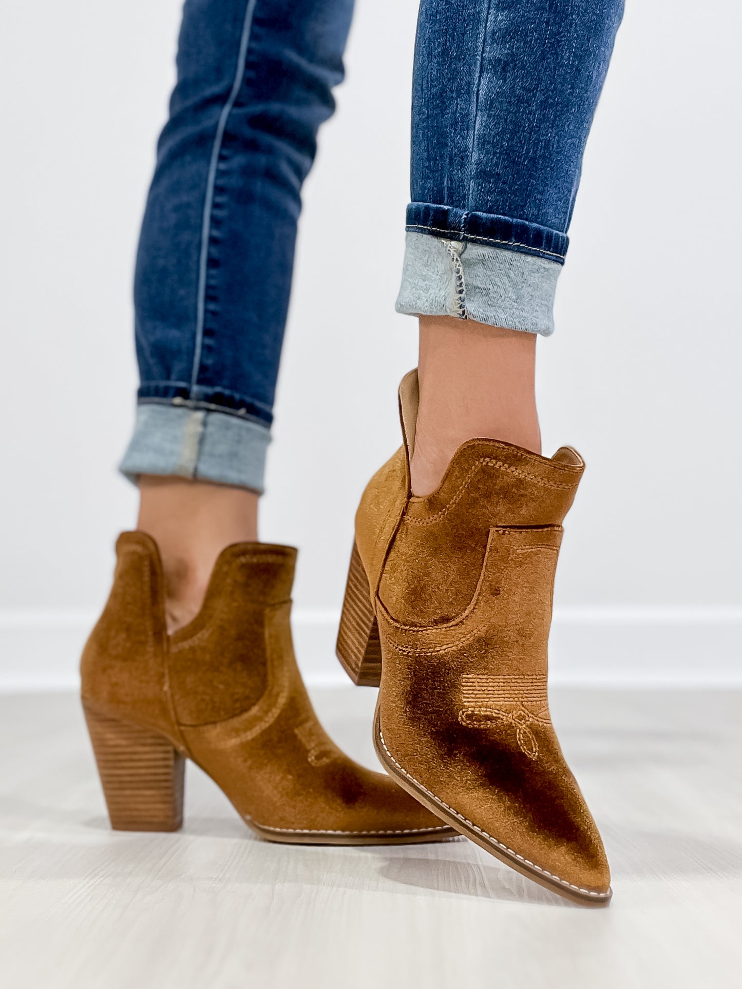 Corkys Smoke Show Western Booties in Brown Velvet