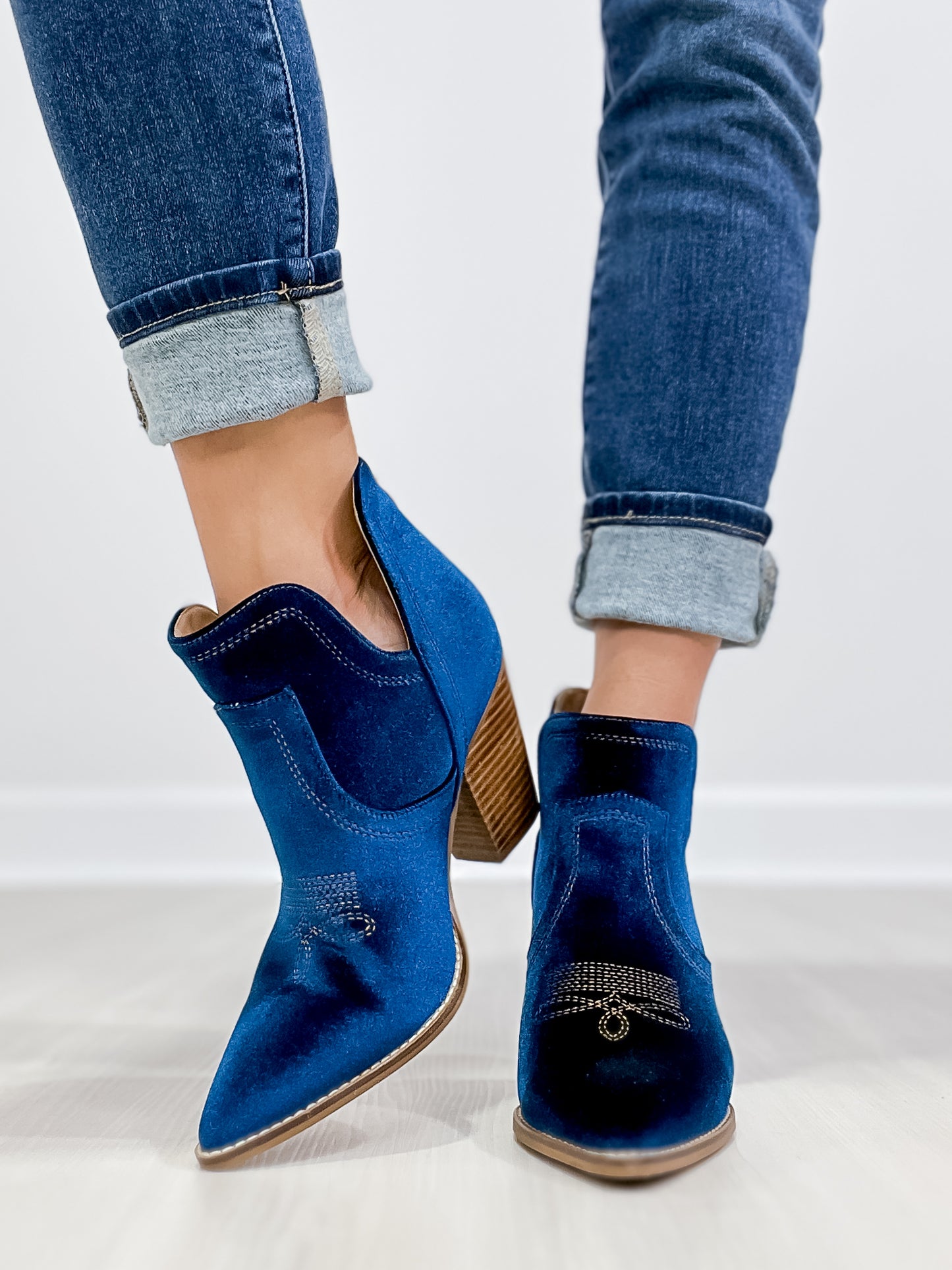 Corkys Smoke Show Western Booties in Teal Velvet