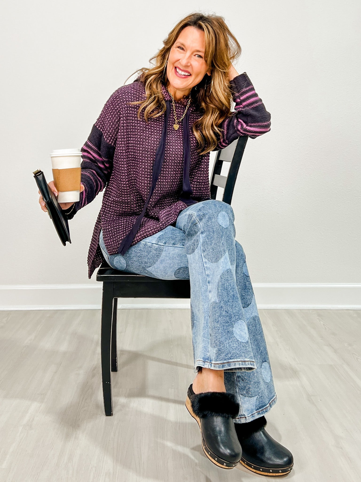 Two Tone Striped Sleeve Hooded Sweater
