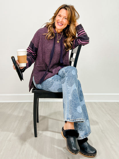 Two Tone Striped Sleeve Hooded Sweater
