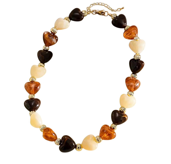 Amber Beaded Heart Necklace