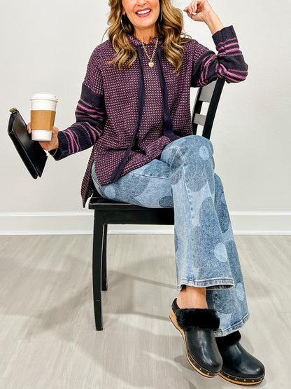 Two Tone Striped Sleeve Hooded Sweater