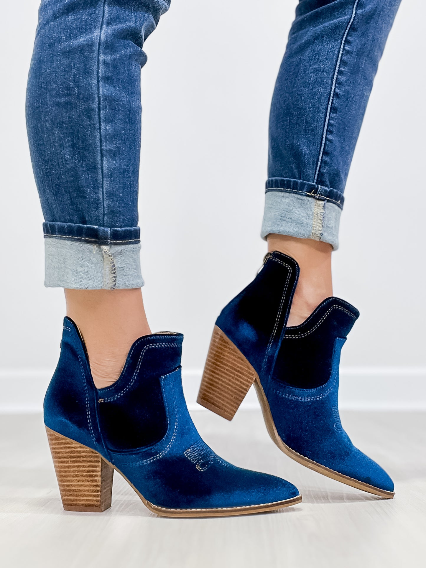 Corkys Smoke Show Western Booties in Teal Velvet