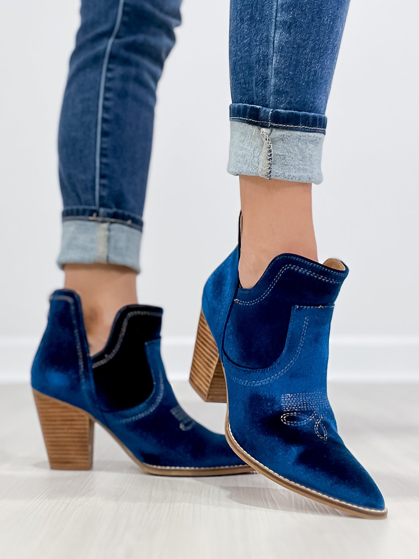 Corkys Smoke Show Western Booties in Teal Velvet