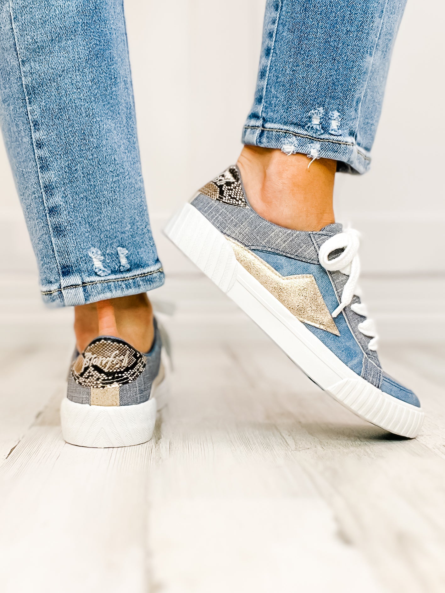 Blowfish Willa Sneaker Shoes in Sky Blue/Blue/Cream/Gold