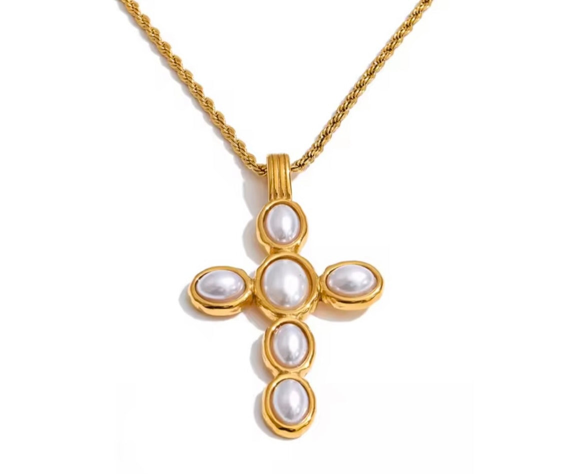 Rachel Pearl Cross Necklace