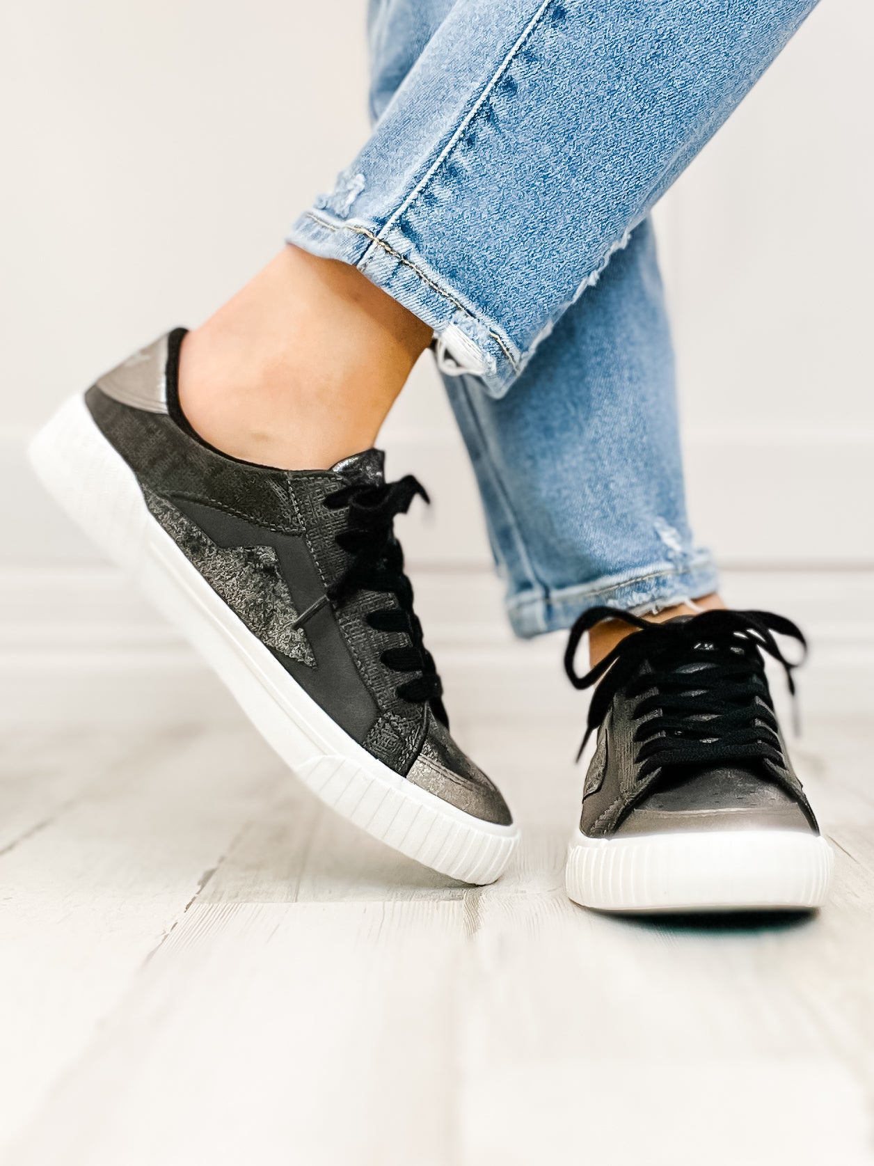 Blowfish Willa Sneaker Shoes in Light Black Orbital/Black Ella/Pewter Glitter Snake