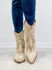 Corkys Smoke Show Western Booties in Washed Beige Denim