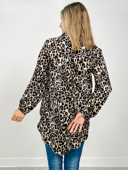 Leopard Print Tunic Top with Long Bubble Sleeves