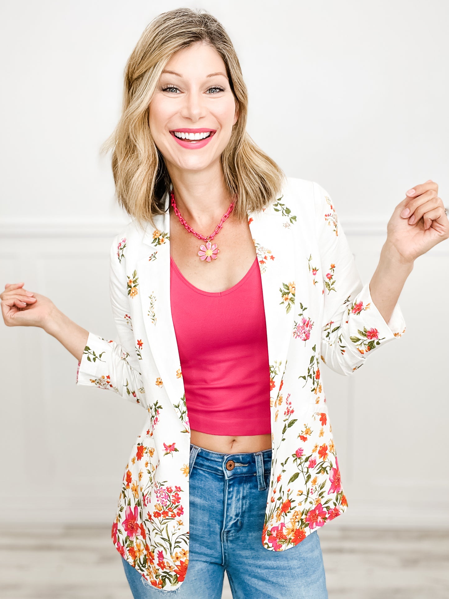 Sweet Like Sunday Mornings Floral Border Printer Blazer