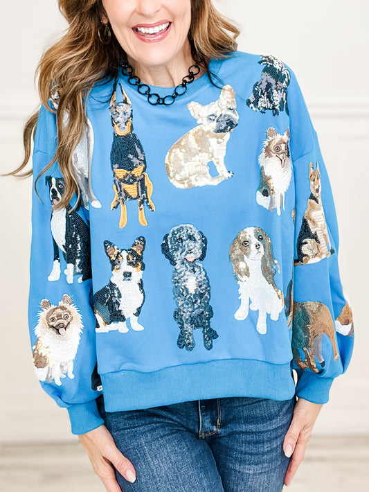 Queen of Sparkles Blue Dog All Over Sweatshirt