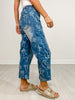 Bow Print Washed Barrel Denim Pants