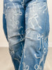 Bow Print Washed Barrel Denim Pants