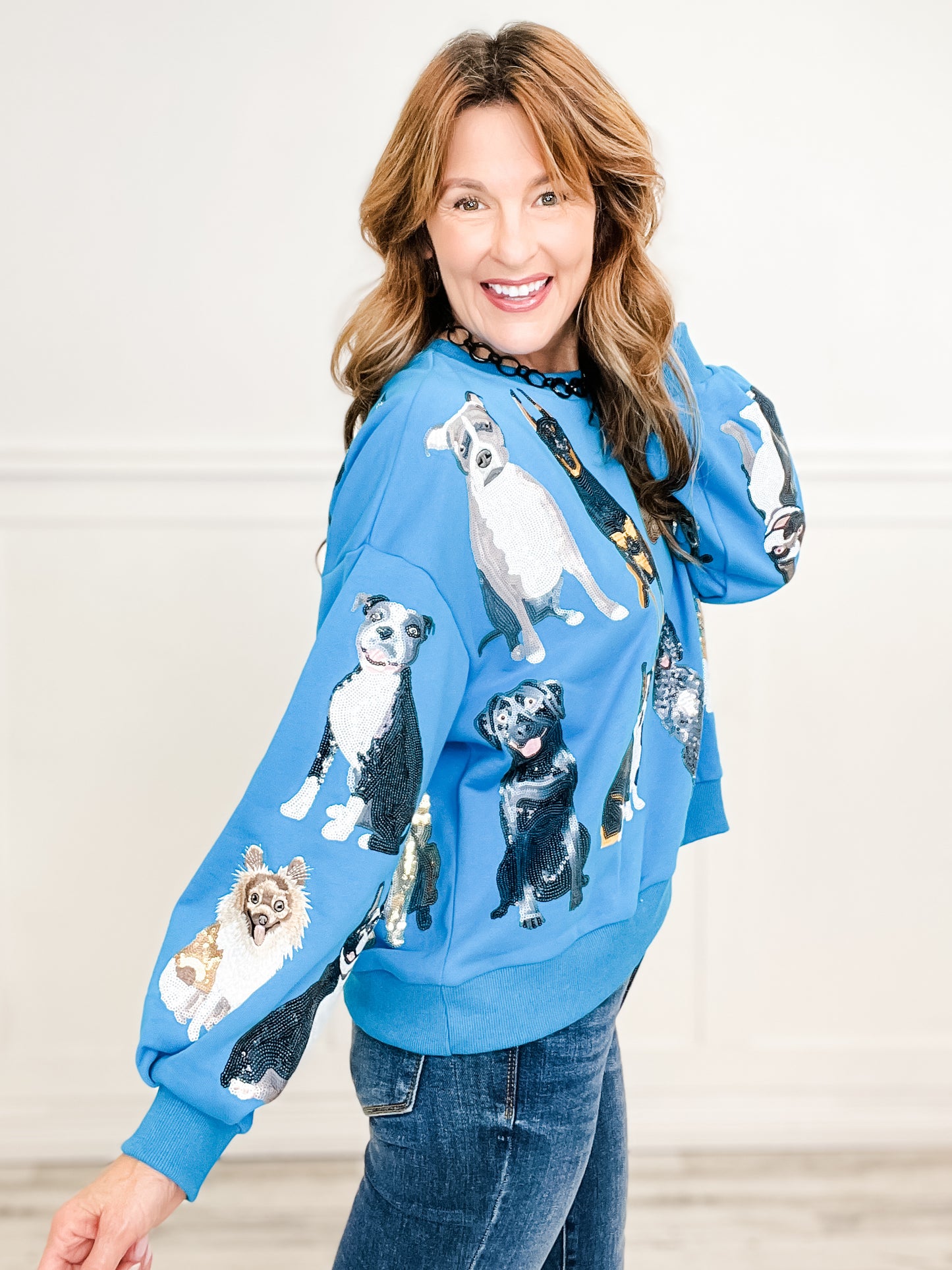 Queen of Sparkles Blue Dog All Over Sweatshirt