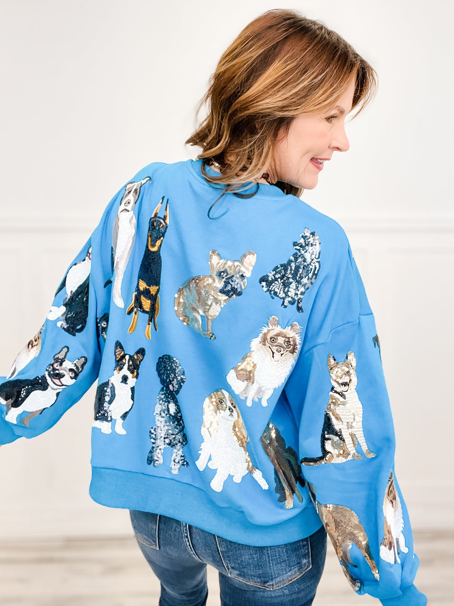 Queen of Sparkles Blue Dog All Over Sweatshirt