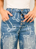 Bow Print Washed Barrel Denim Pants