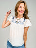 Floral Embroidery Detail Flounce Sleeve Top