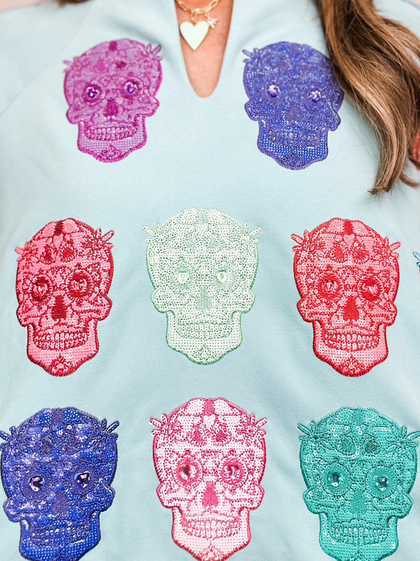 Queen of Sparkles Light Blue Multi Color Sugar Skull Sweatshirt