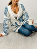 Shawl Collar Cardigan With Blue Floral Knit