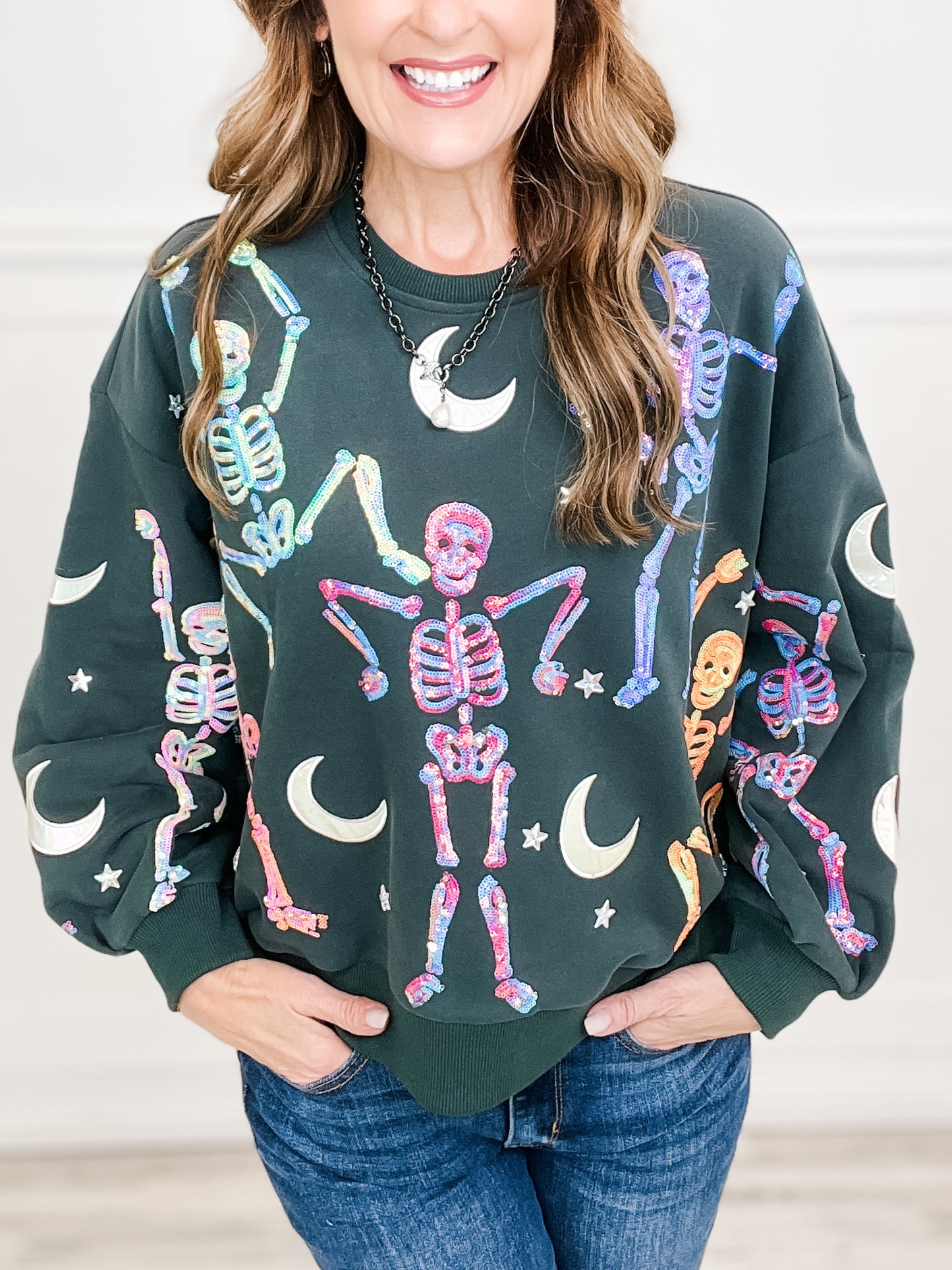 Queen of Sparkles Black & Multi Dancing Skelton Sweatshirt