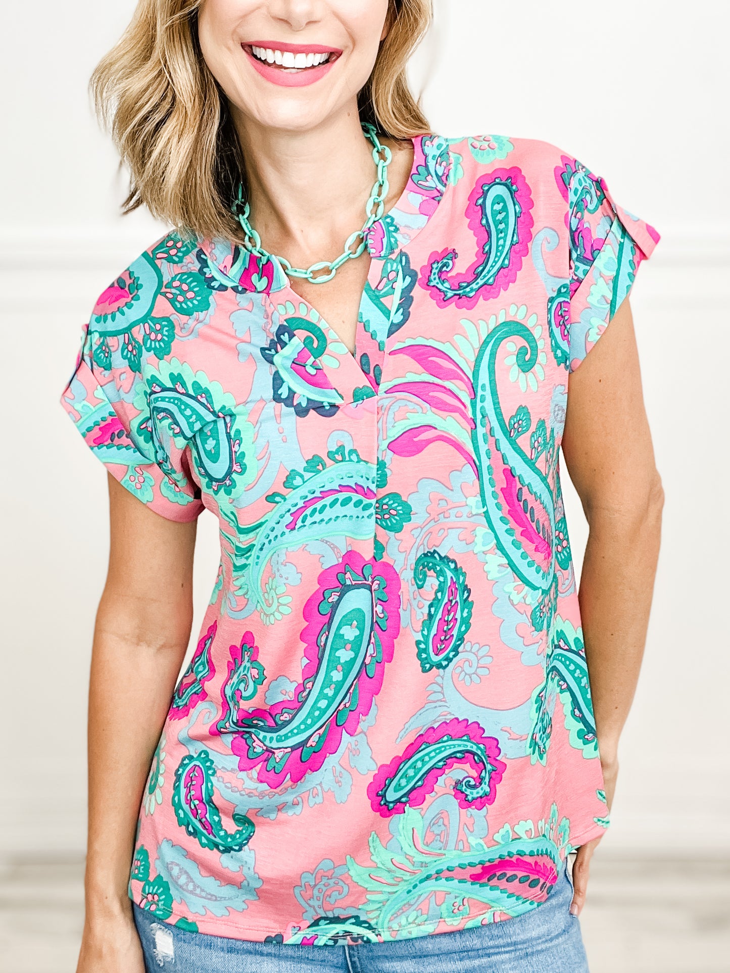 Blushing Paisley Lizzy Dolman Short Sleeve Top