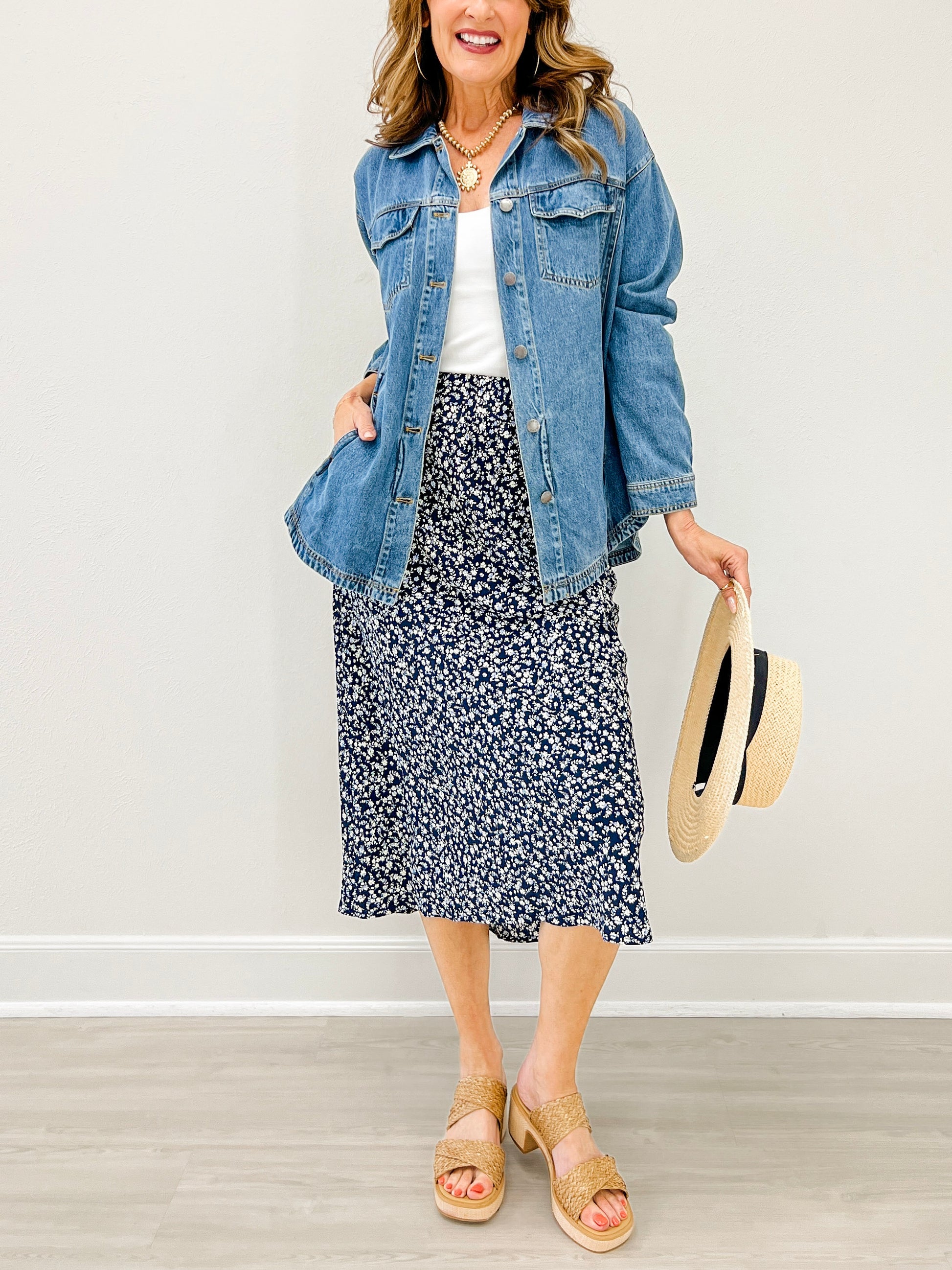 Tencel Shacket with Pockets and Round Hemline