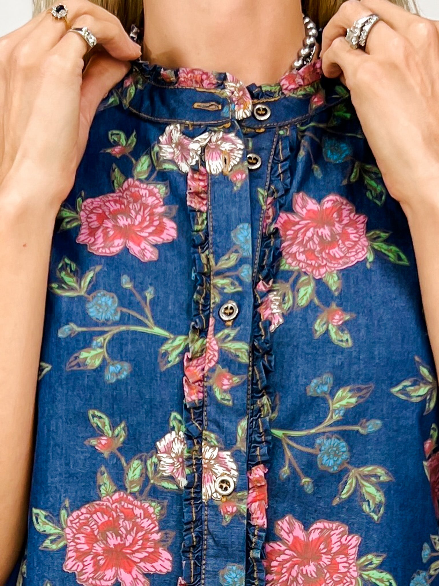 Mineral Wash Floral Ruffled Flutter Sleeve Top