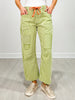 Striped Twill Barrel Pants with Drawstring Waist in Lime