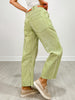 Striped Twill Barrel Pants with Drawstring Waist in Lime