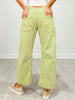 Striped Twill Barrel Pants with Drawstring Waist in Lime