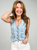 V Neck Sleeveless Button Down Denim Vest